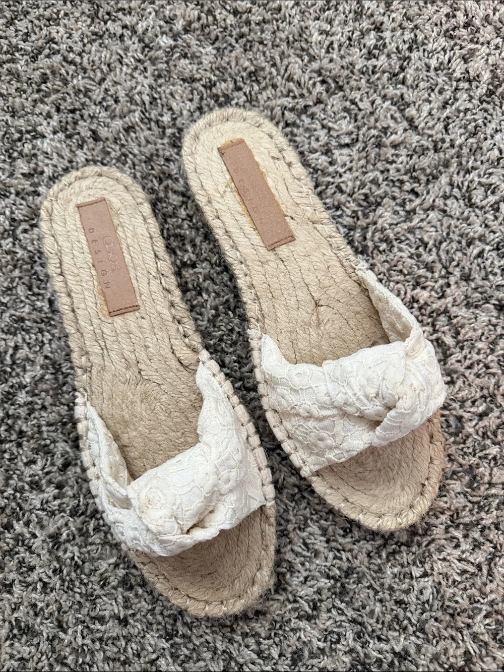 ASOS Cream Lace Knot Espadrille Slide Sandals